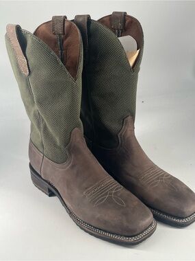 Circle G Brown Leather & Green Fabric Western Boots